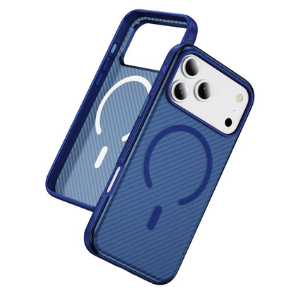 Blue Magnetic Hard Shell Carbon Fiber Case for iPhone 17 Pro