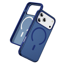 Blue Magnetic Hard Shell Carbon Fiber Case for iPhone 17 Pro Max