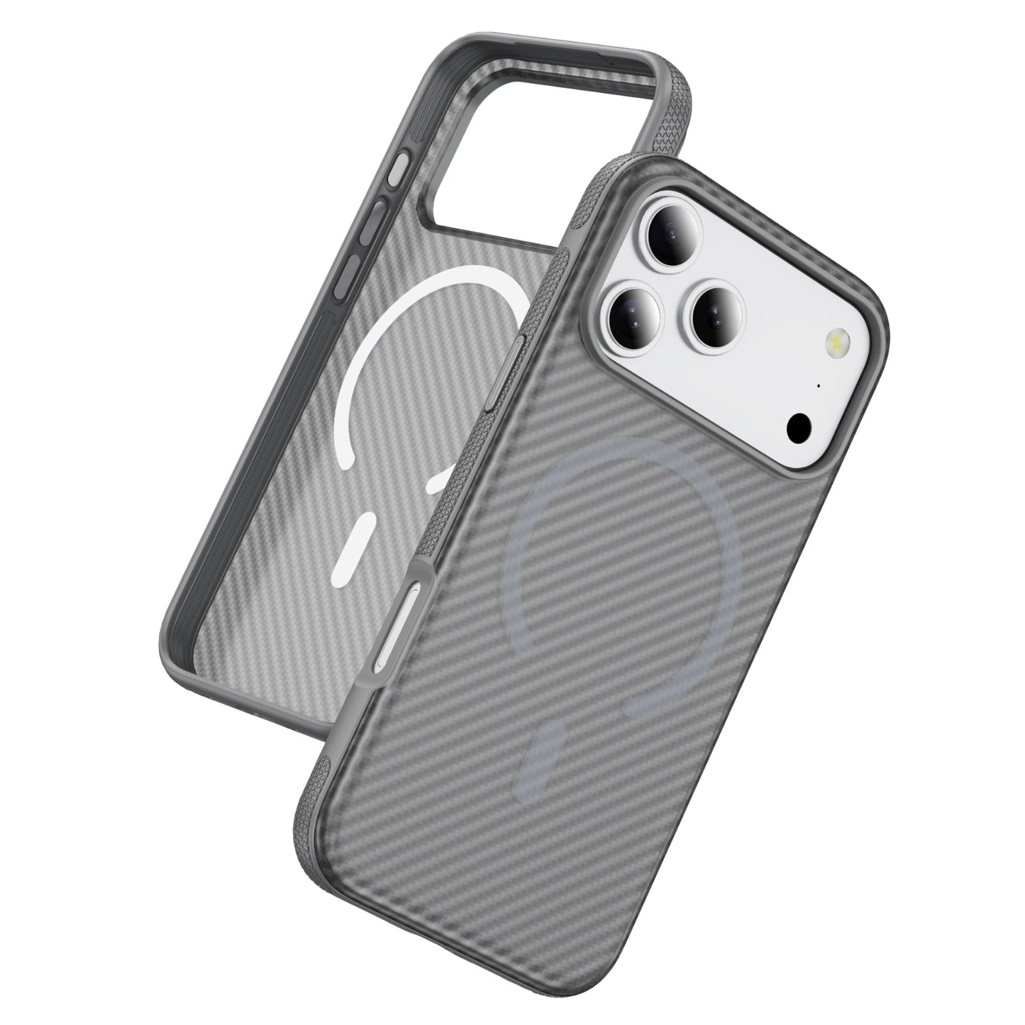 Light Gray Magnetic Hard Shell Carbon Fiber Case for iPhone 17 Pro Max