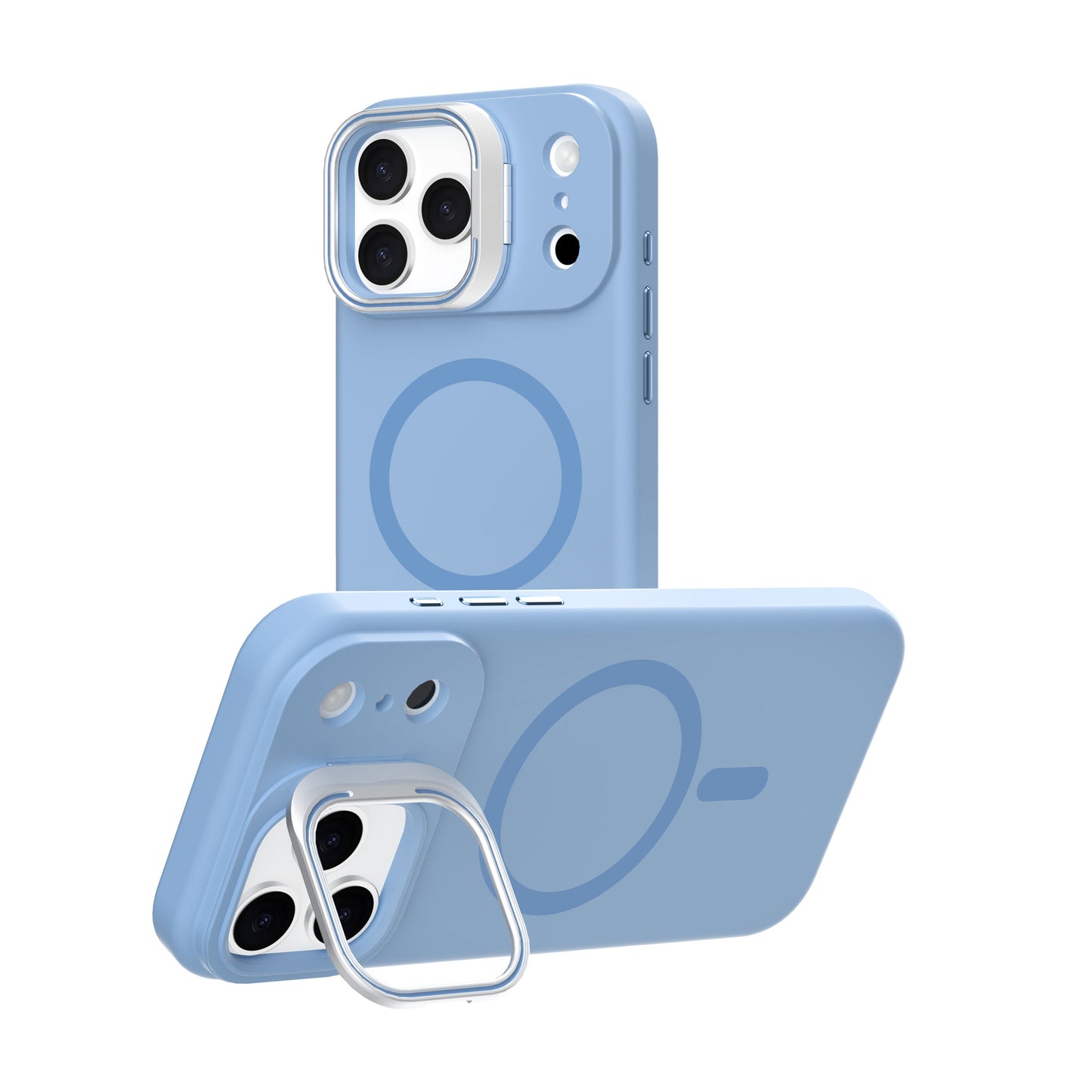 Light Blue Silicone Camera Kickstand with Magnetic Compatibility for iPhone 17 Air with package
