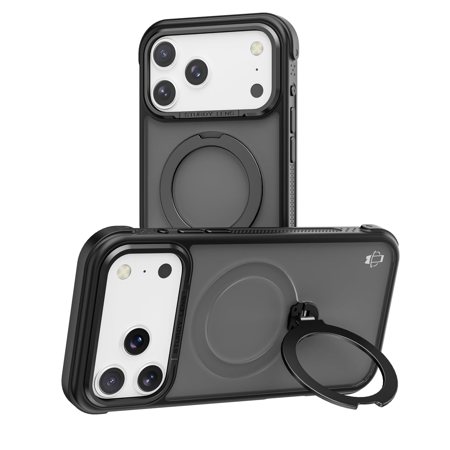 Black Frosted Bumper with 360° Magnetic Kickstand for iPhone 17 6.1 with package