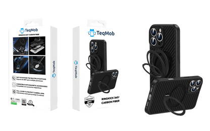 360 RINGKICK Carbon Fiber Case in Package for iPhone 15 Pro