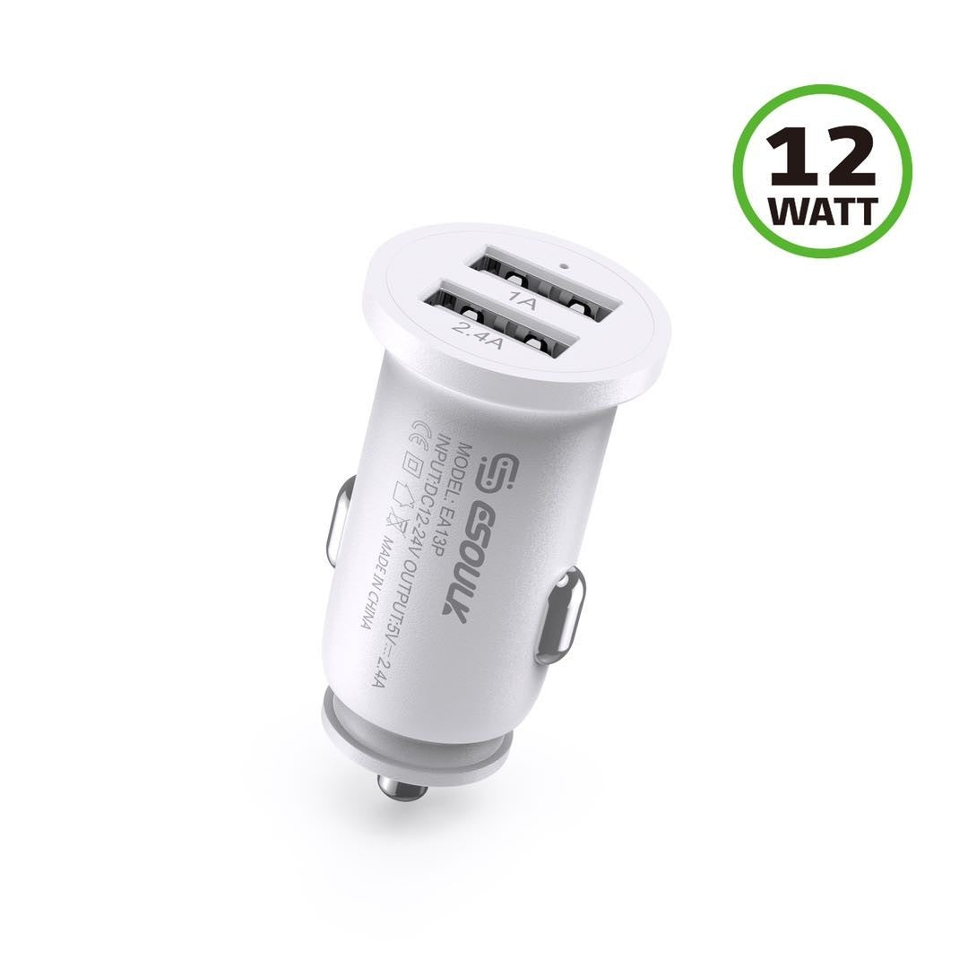 White 2.4A Dual USB Car Adapter