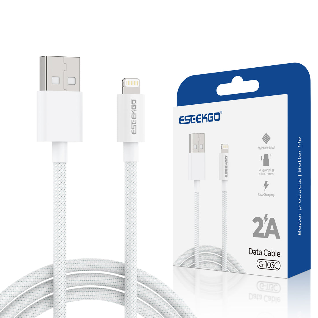 ESEEKGO G-103C 4FT Nylon Braided USB to 8 PIN Data Cable