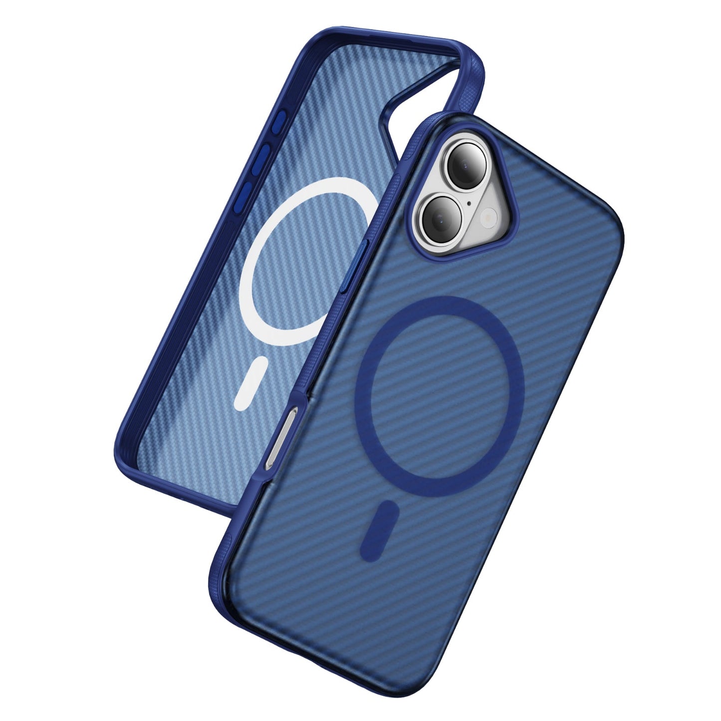 Blue Magnetic Hard Shell Carbon Fiber Case for iPhone 17 6.1