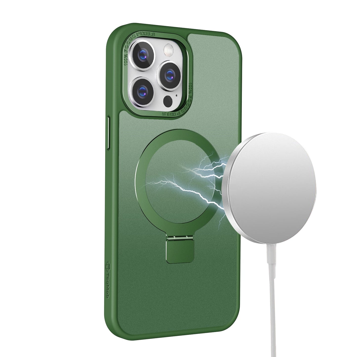 Green Frosted Kickstand with Magnetic Compatibility for iPhone 15 Pro with package