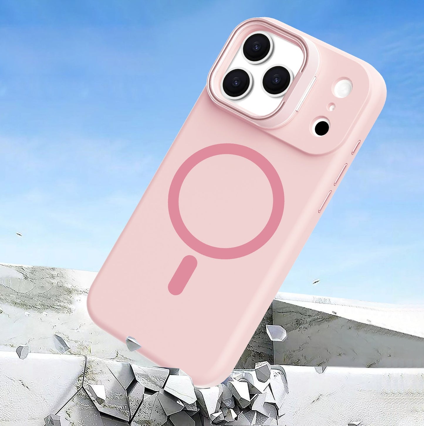 Pink Silicone Camera Kickstand with Magnetic Compatibility for iPhone 17 Air with package