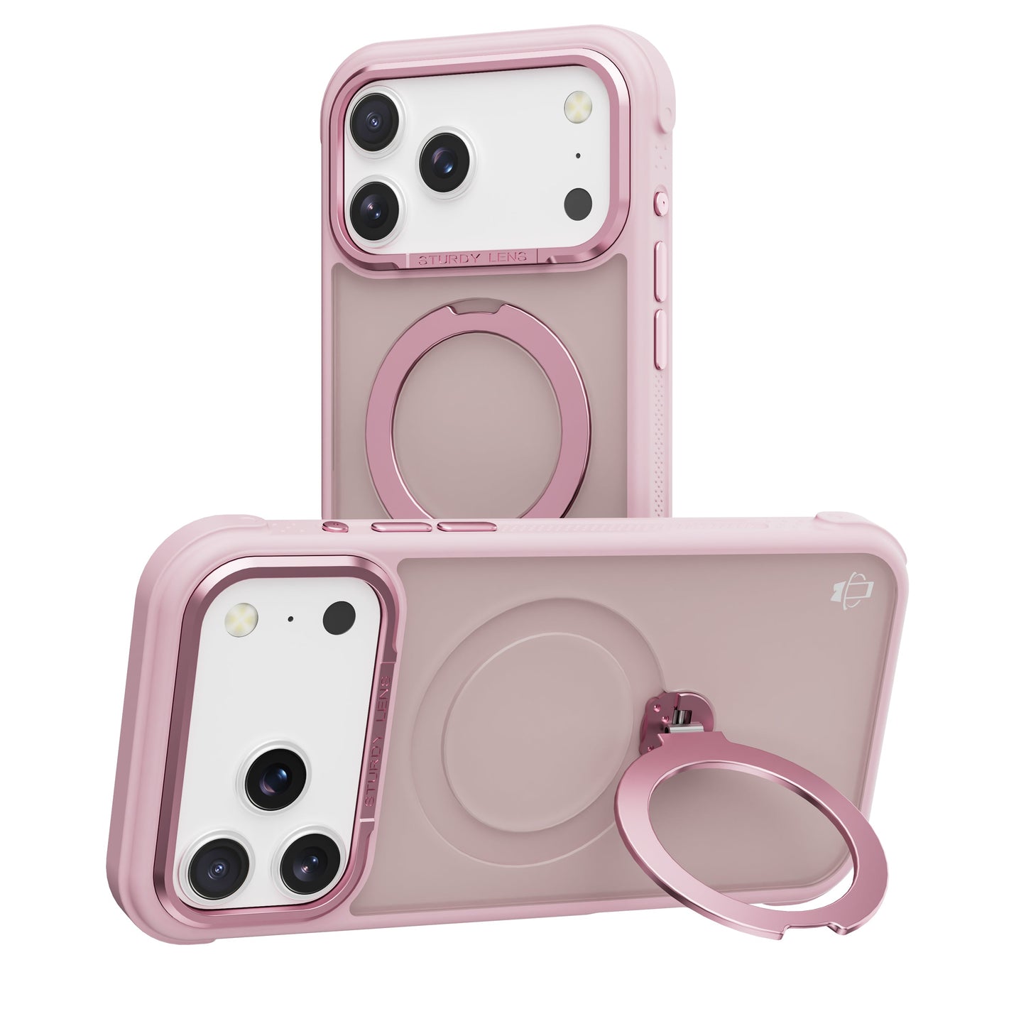Pink Frosted Bumper with 360° Magnetic Kickstand for iPhone 17 Pro with package