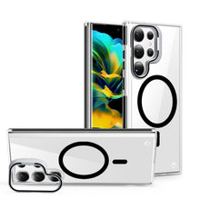 For Samsung S23 Ultra Camera Metallic Stand [Magnetic Circle] Transparent Colorful Matching Edged Tough Hybrid Case - Black