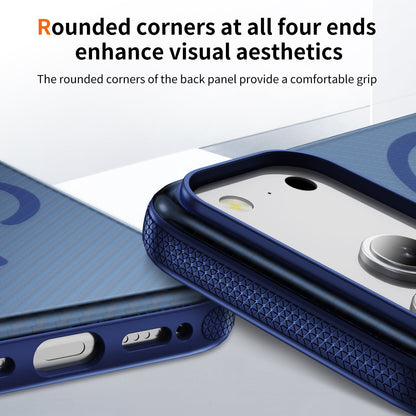 Blue Magnetic Hard Shell Carbon Fiber Case for iPhone 17 Pro Max