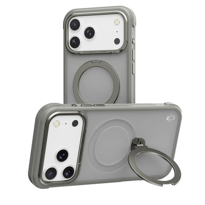 Grey Frosted Bumper with 360° Magnetic Kickstand for iPhone 17 Pro with package