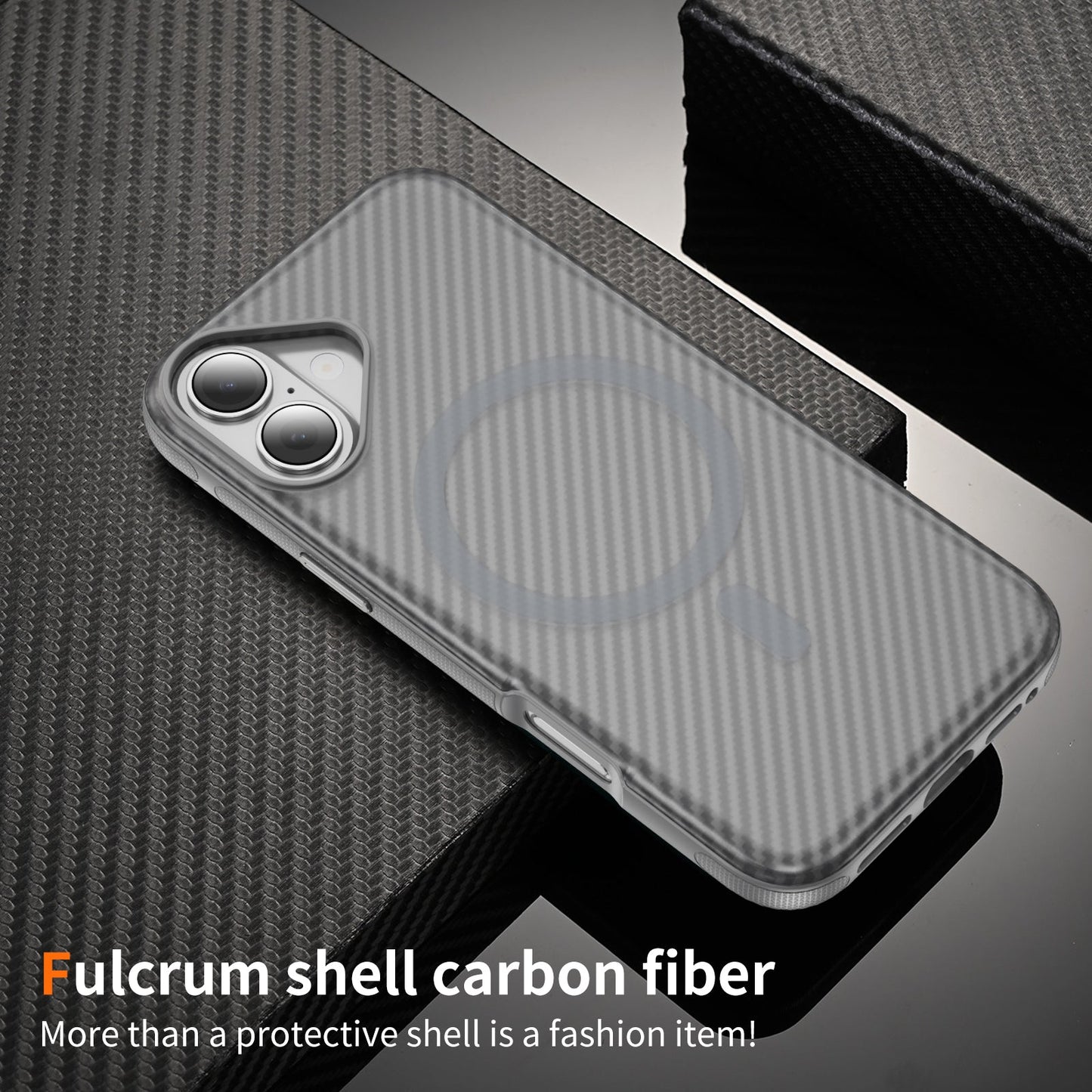Light Gray Magnetic Hard Shell Carbon Fiber Case for iPhone 17 6.1