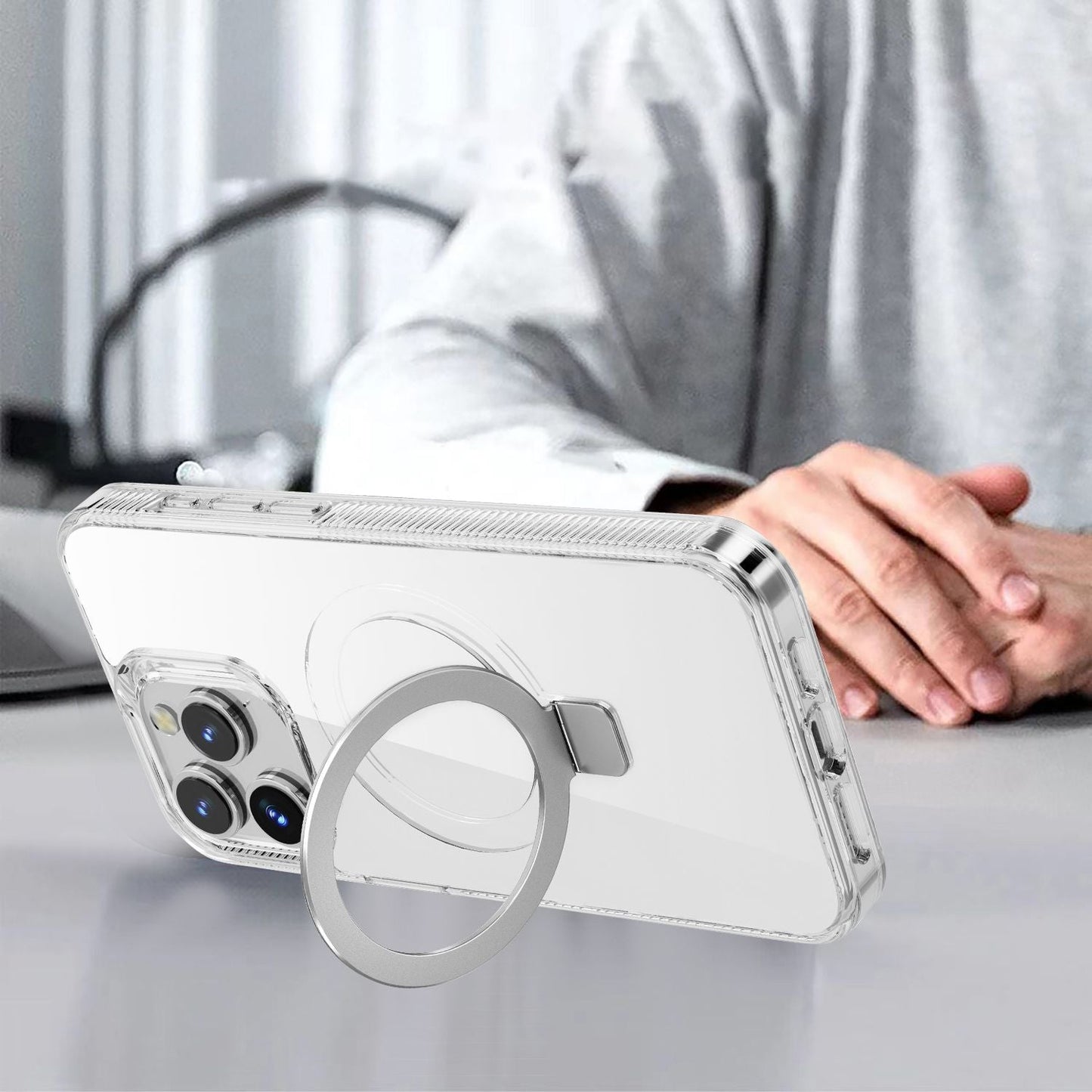 Clear Case Kickstand with Magnetic Compatibility for iPhone 15 6.1 / 14 6.1 / 13 6.1 with package