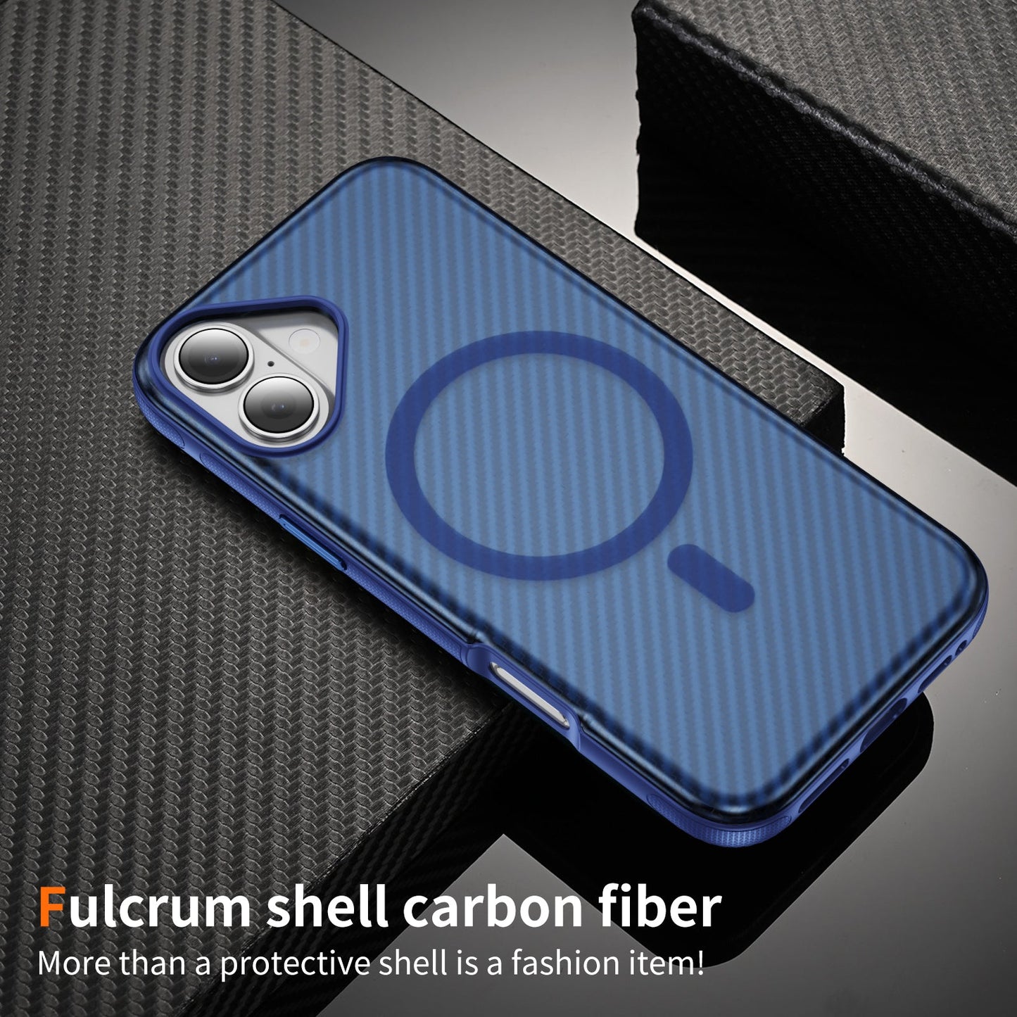 Blue Magnetic Hard Shell Carbon Fiber Case for iPhone 17 6.1