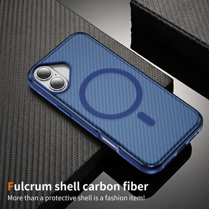 Blue Magnetic Hard Shell Carbon Fiber Case for iPhone 17 6.1