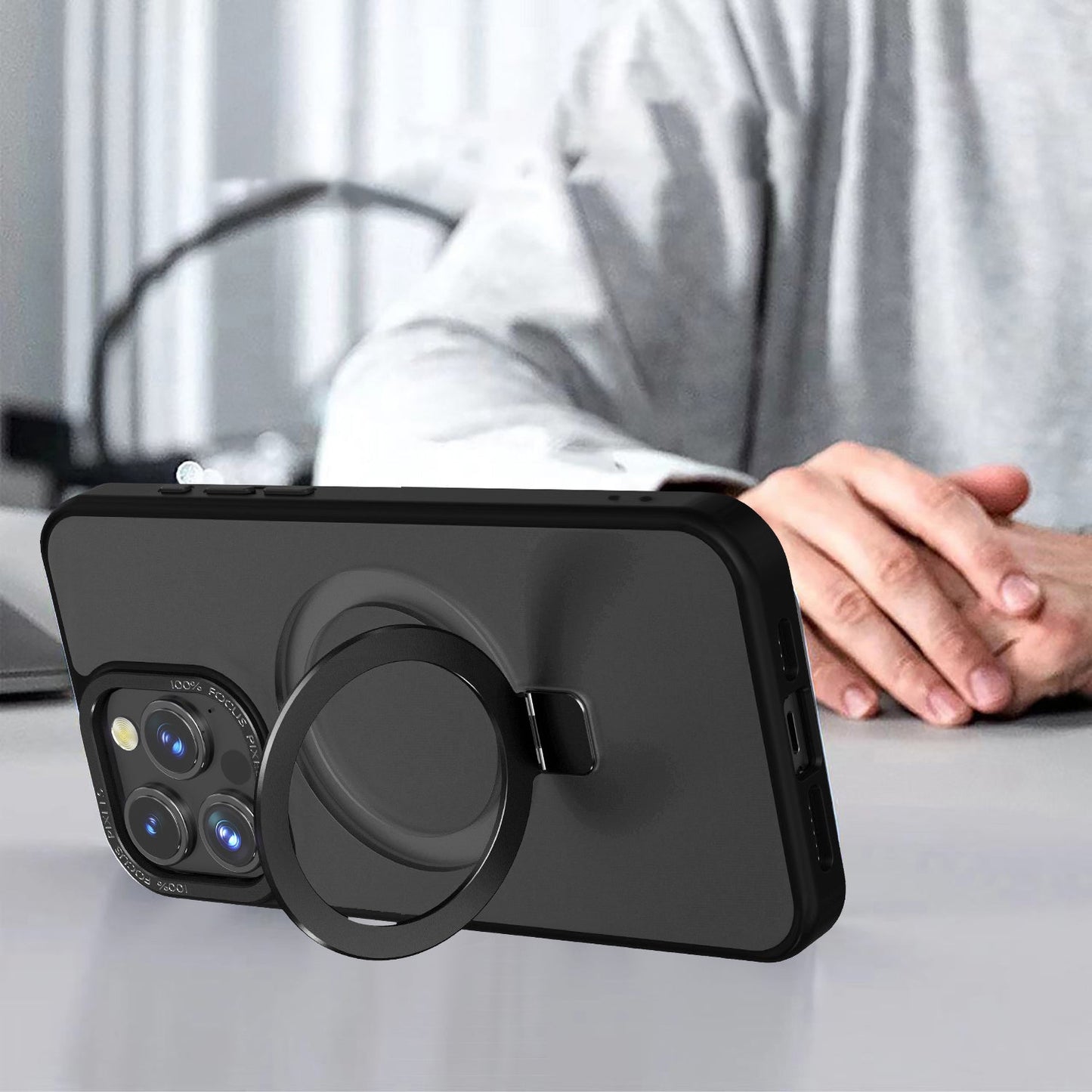 Black Frosted Kickstand with Magnetic Compatibility for iPhone 11 with package