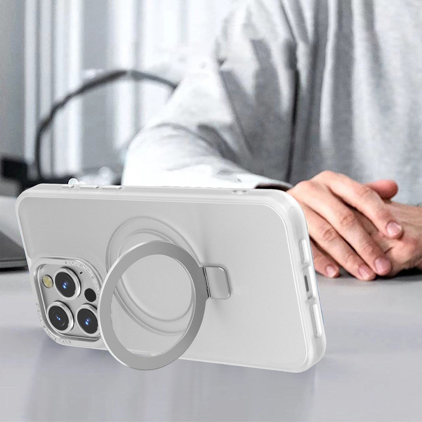 White Frosted Kickstand with Magnetic Compatibility for iPhone 16 Plus