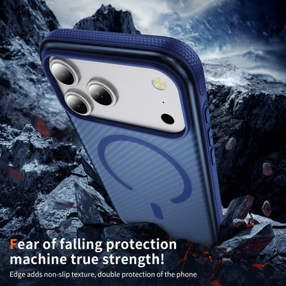 Blue Magnetic Hard Shell Carbon Fiber Case for iPhone 17 Pro Max