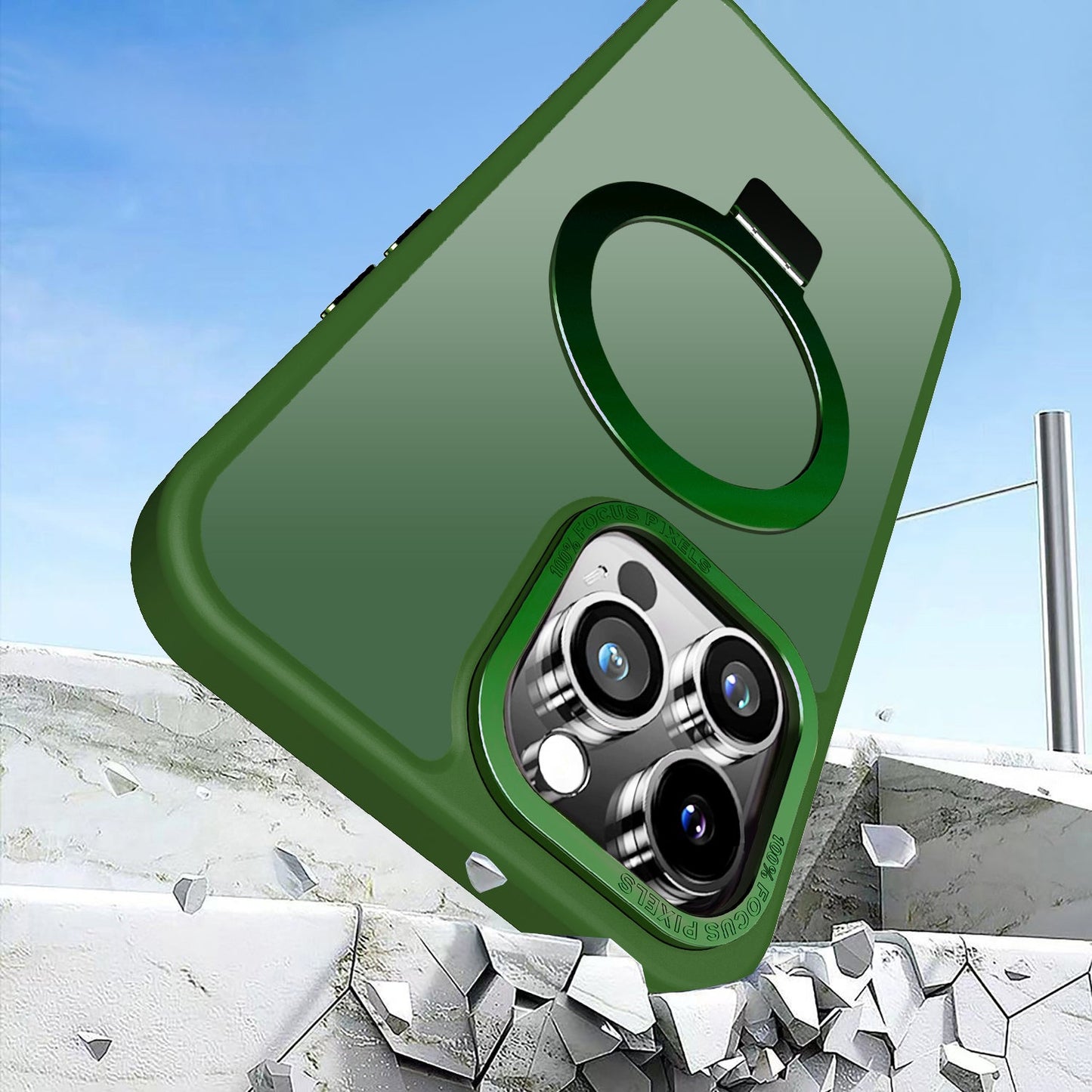 Green Frosted Kickstand with Magnetic Compatibility for iPhone 15 Pro Max with package