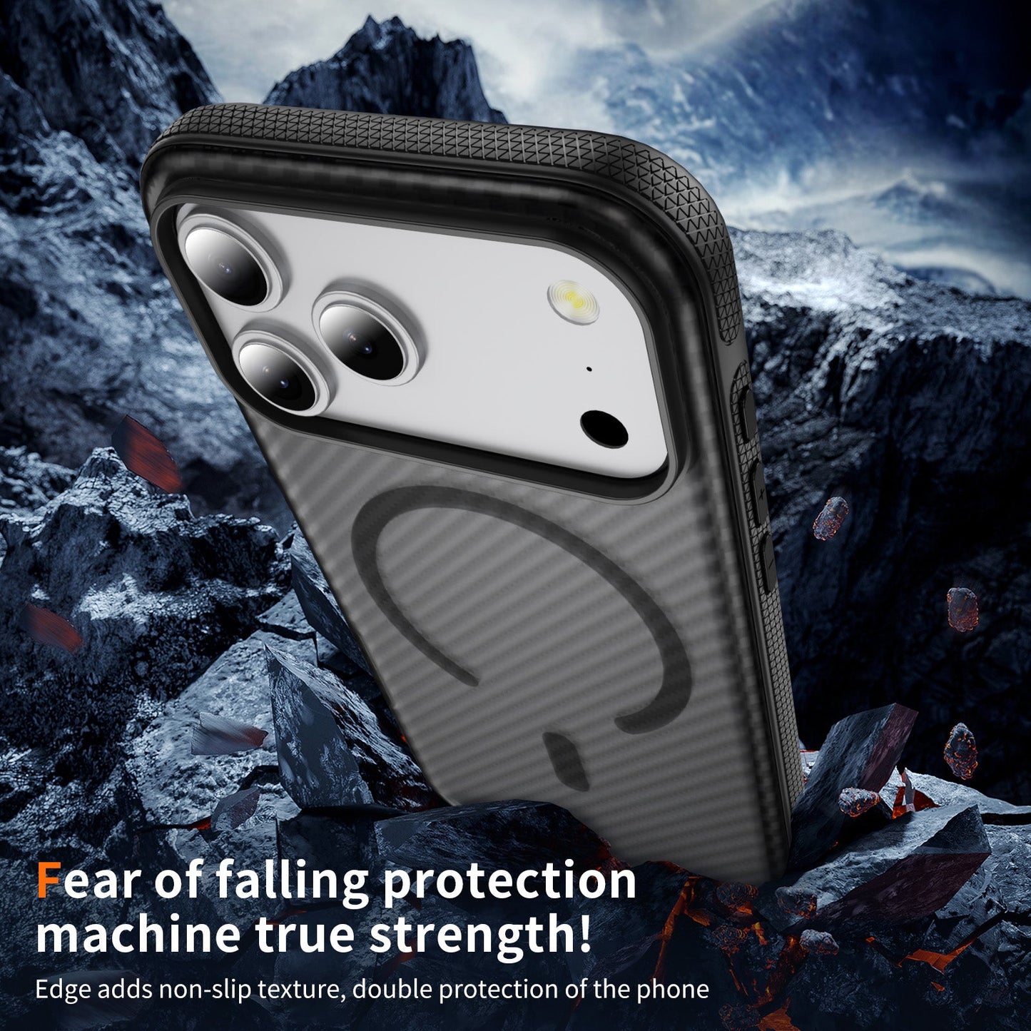 Black Magnetic Hard Shell Carbon Fiber Case for iPhone 17 Pro Max