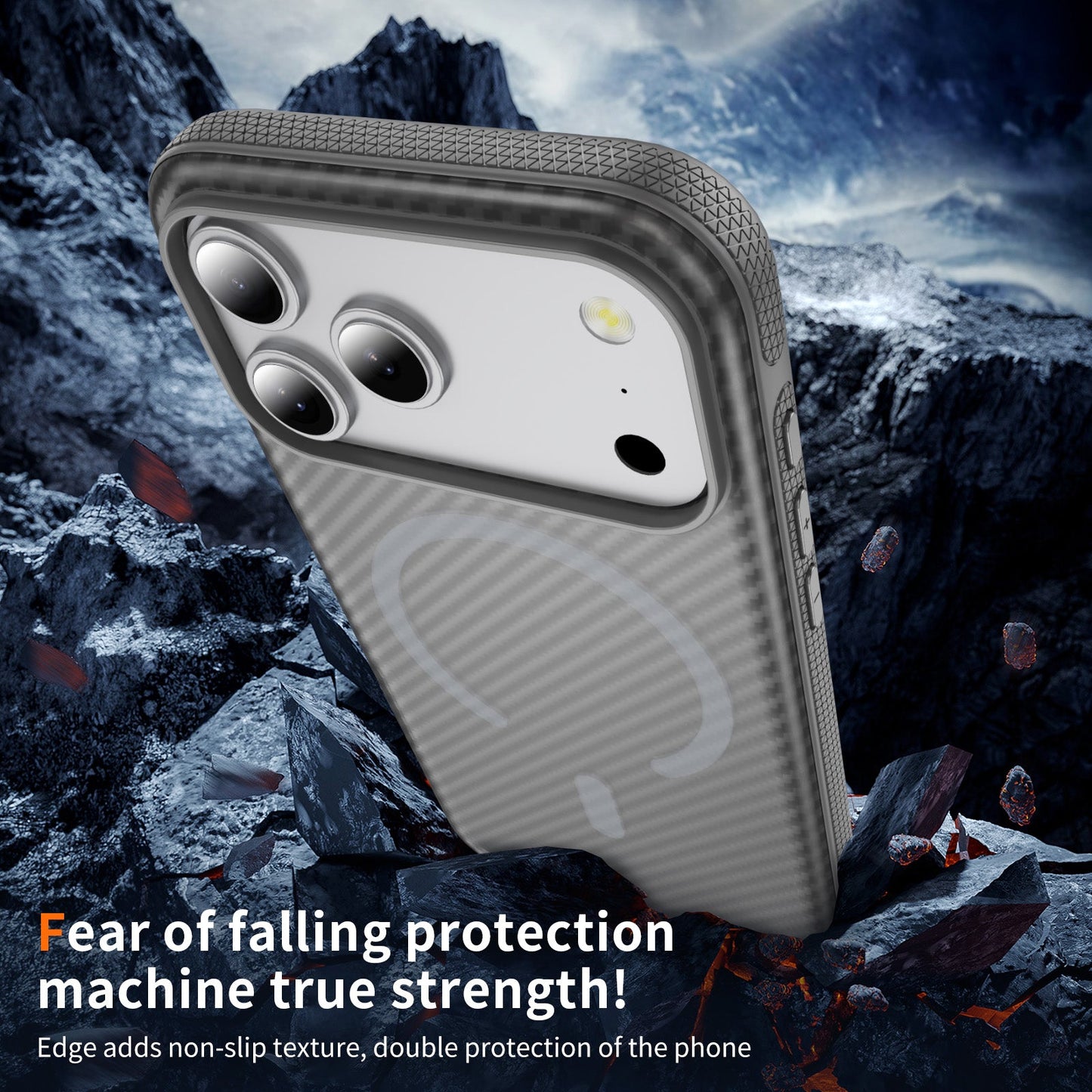 Light Gray Magnetic Hard Shell Carbon Fiber Case for iPhone 17 Pro