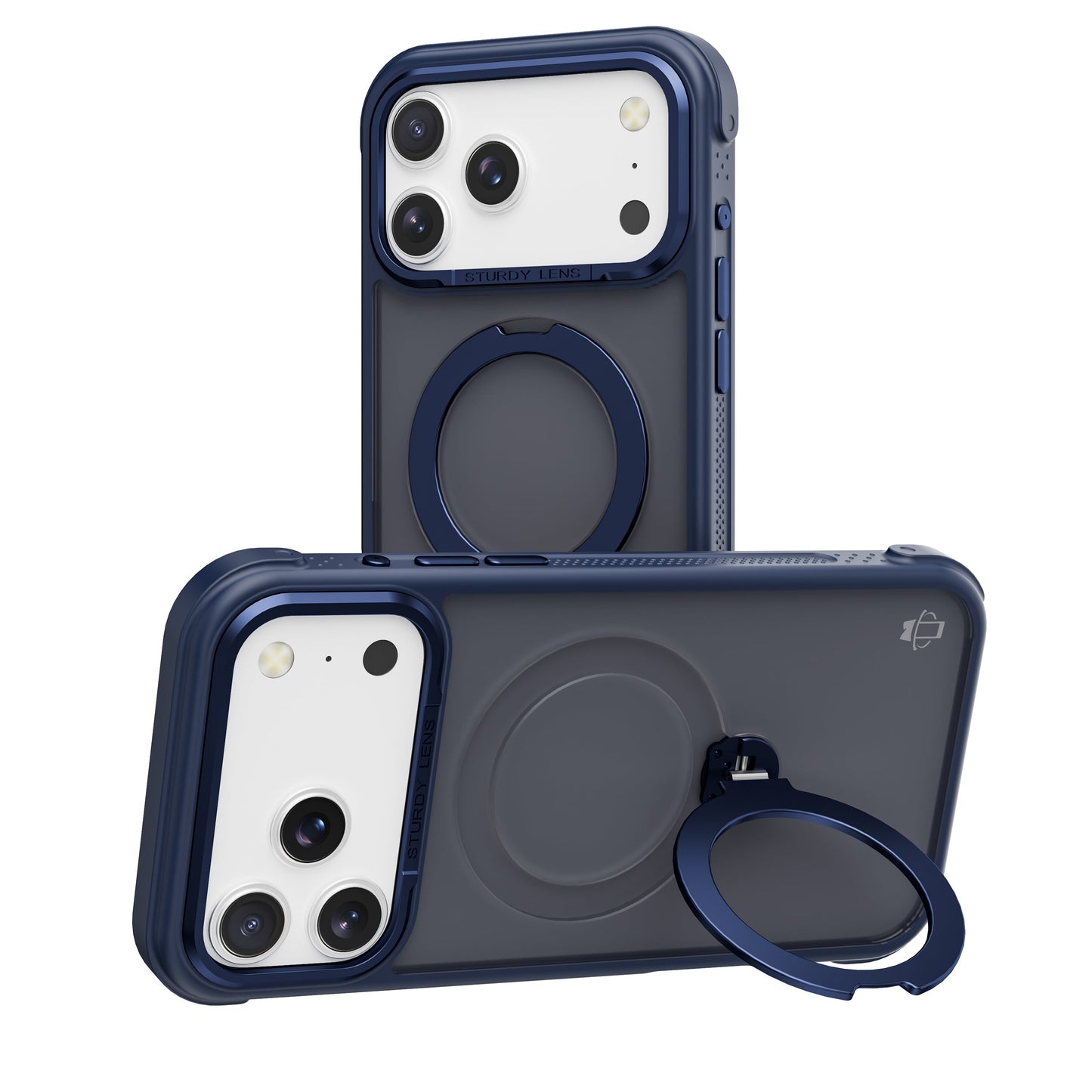 Navy Blue Frosted Bumper with 360° Magnetic Kickstand for iPhone 17 6.1 with package