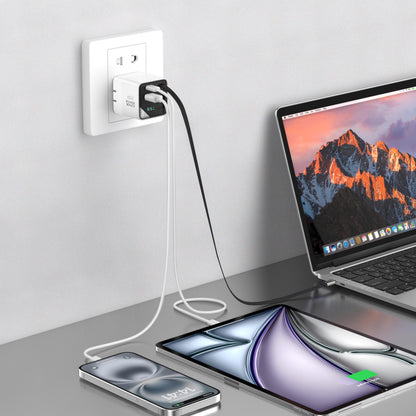 Power X Pack 65W GaN Dual Type-C & USB-A Fast Charger with Built-In Type-C Cable and Wattage Screen
