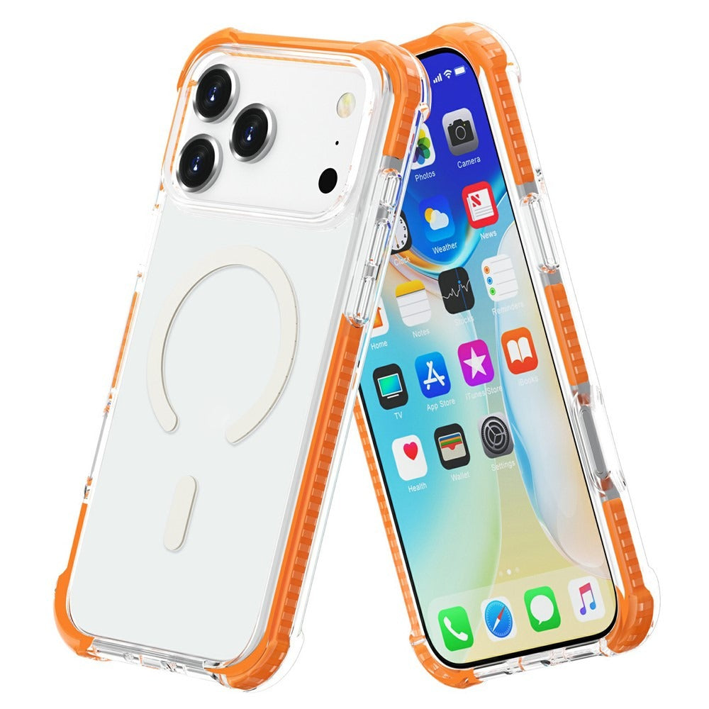Orange Magnetic Compatible TPU Bumper Ultra Clear Back Shockproof for iPhone 17 Pro