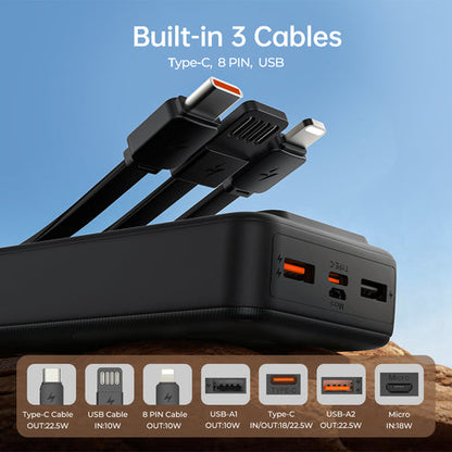ESEEKGO P-21B 22.5W 20000mAh Power Bank With Built-in 3 Cables
