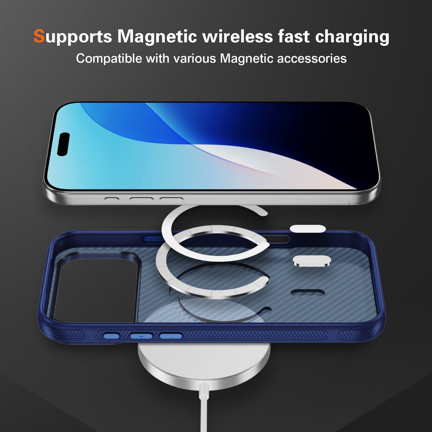 Blue Magnetic Hard Shell Carbon Fiber Case for iPhone 17 Pro