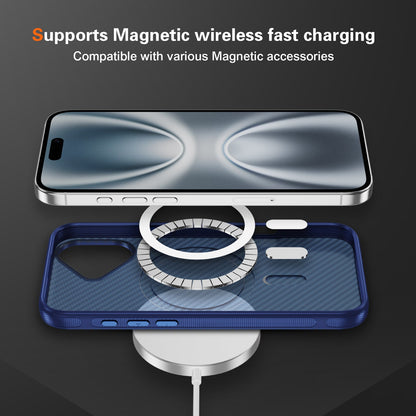 Blue Magnetic Hard Shell Carbon Fiber Case for iPhone 17 6.1