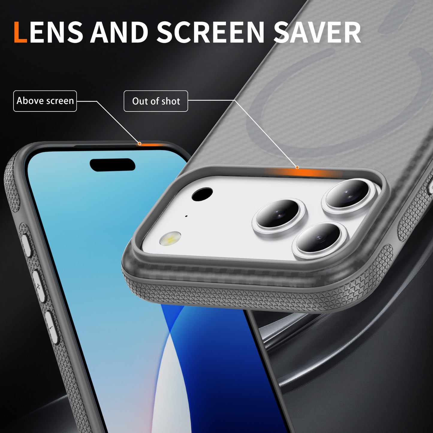 Light Gray Magnetic Hard Shell Carbon Fiber Case for iPhone 17 Pro Max