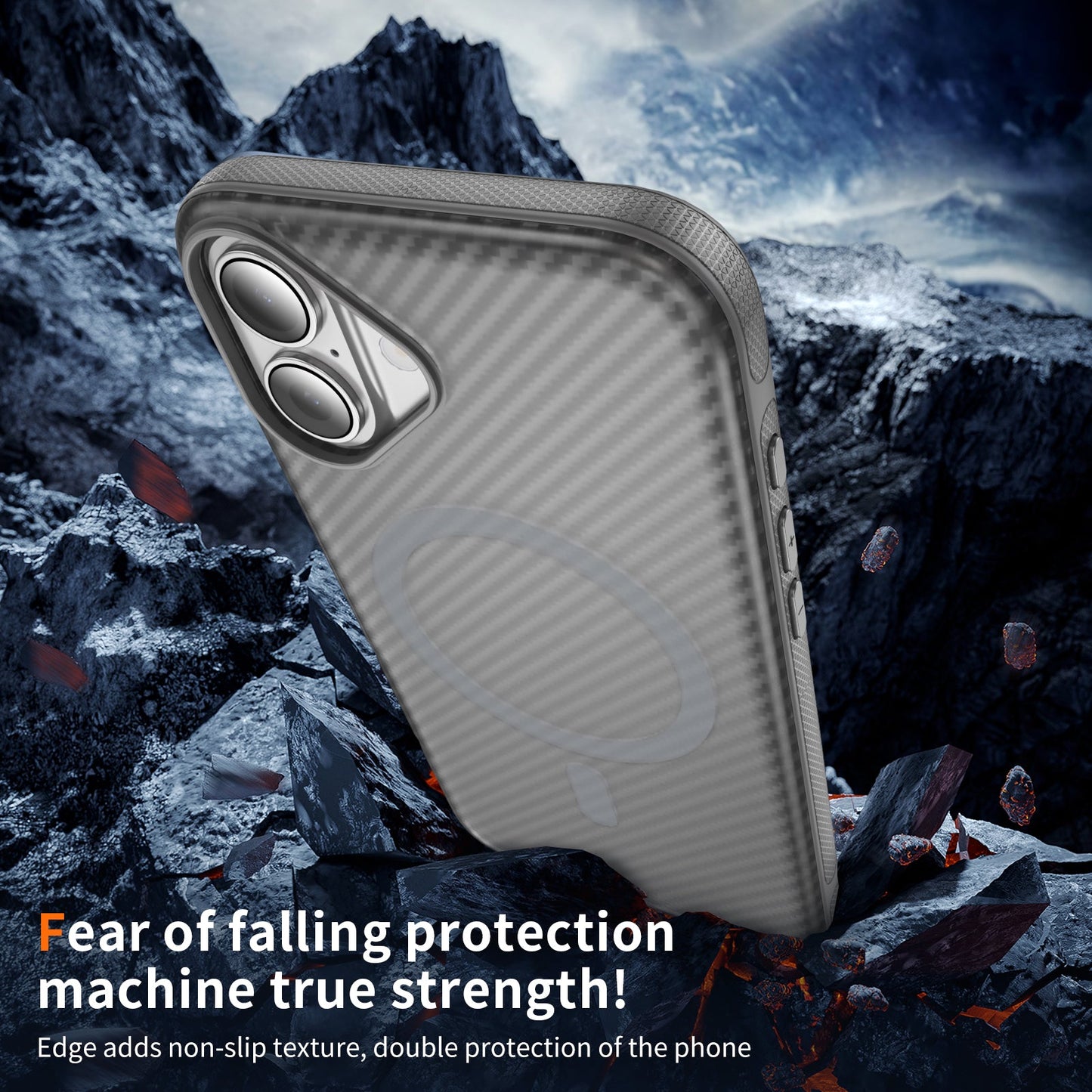 Light Gray Magnetic Hard Shell Carbon Fiber Case for iPhone 17 6.1