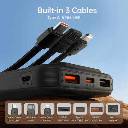 ESEEKGO P-11B 22.5W 10000mAh Power Bank With Built-in 3 Cables