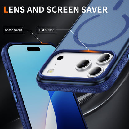 Blue Magnetic Hard Shell Carbon Fiber Case for iPhone 17 Pro Max