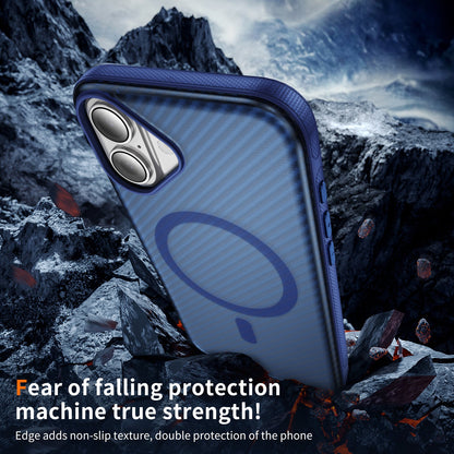 Blue Magnetic Hard Shell Carbon Fiber Case for iPhone 17 6.1
