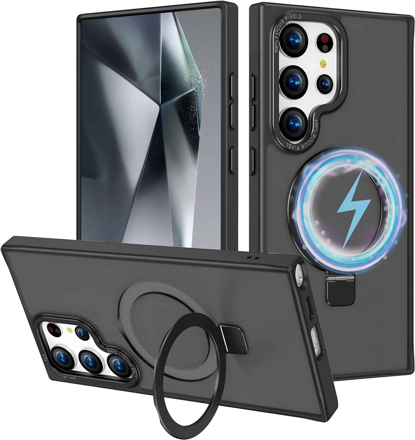 Black Frosted Kickstand with Magnetic Compatibility for Samsung Galaxy S23 Ultra