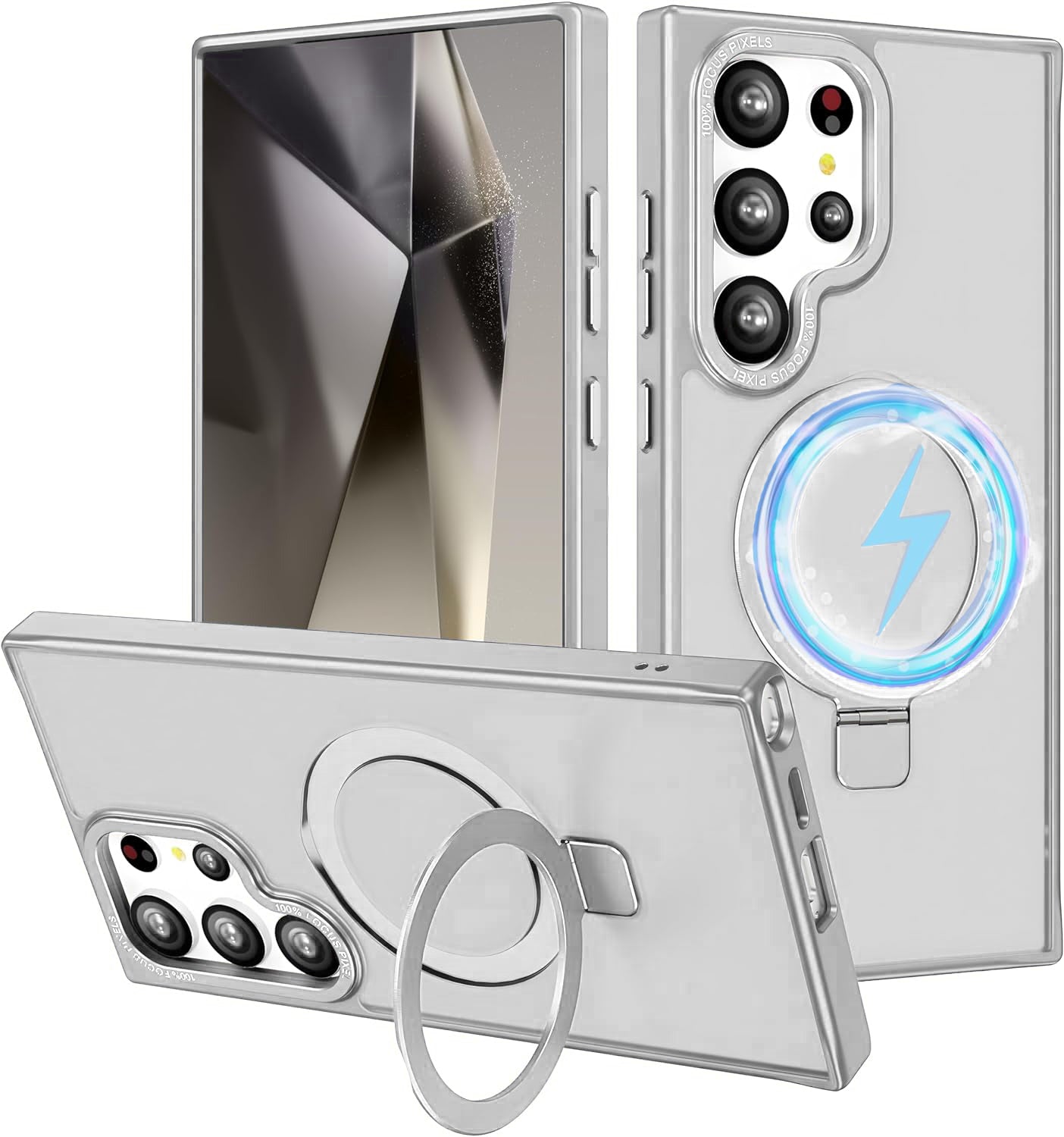 White Frosted Kickstand with Magnetic Compatibility for Samsung Galaxy S24 Plus