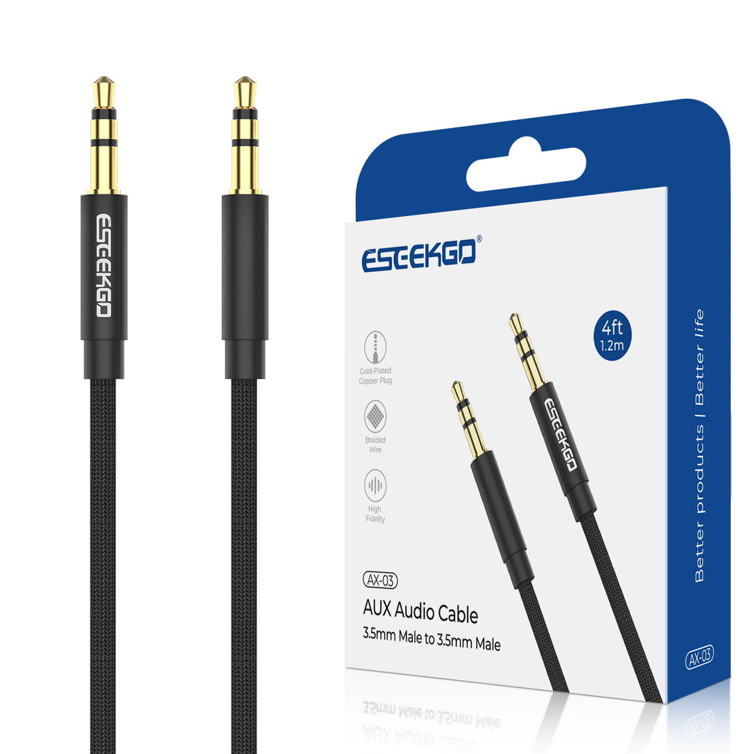 ESEEKGO AX-03 4FT Nylon Braided 3.5mm To 3.5mm Audio Cable