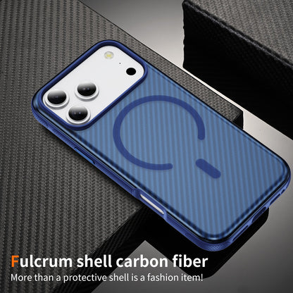Blue Magnetic Hard Shell Carbon Fiber Case for iPhone 17 Pro