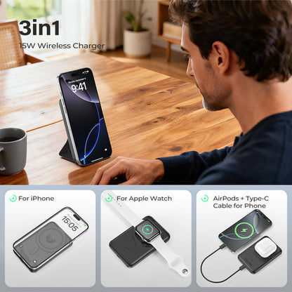ESEEKGO P-06B 5000mAh 3 in 1 (Phone, iWatch,Airpods) Magnetic Power Bank