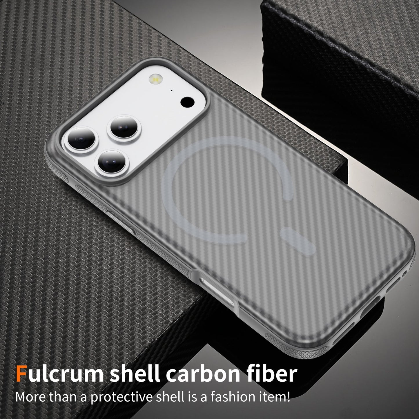 Light Gray Magnetic Hard Shell Carbon Fiber Case for iPhone 17 Pro