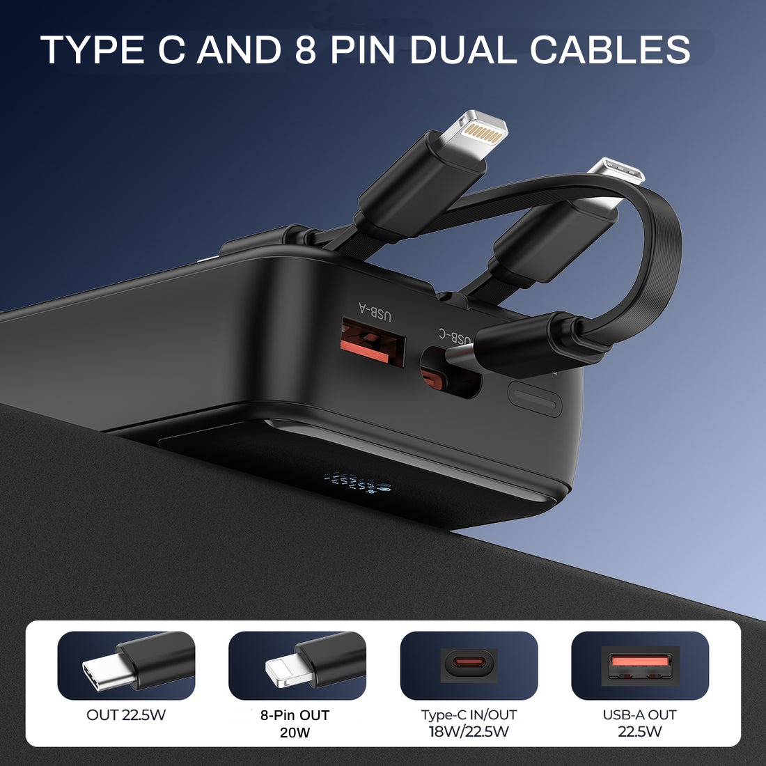 ESEEKGO P-12B 10000 mAh Power Bank With Built-in 3 Cable