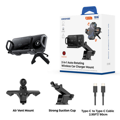ESEEKGO CH-08 Folding Screen Wireless Charging Rotating Car Stand