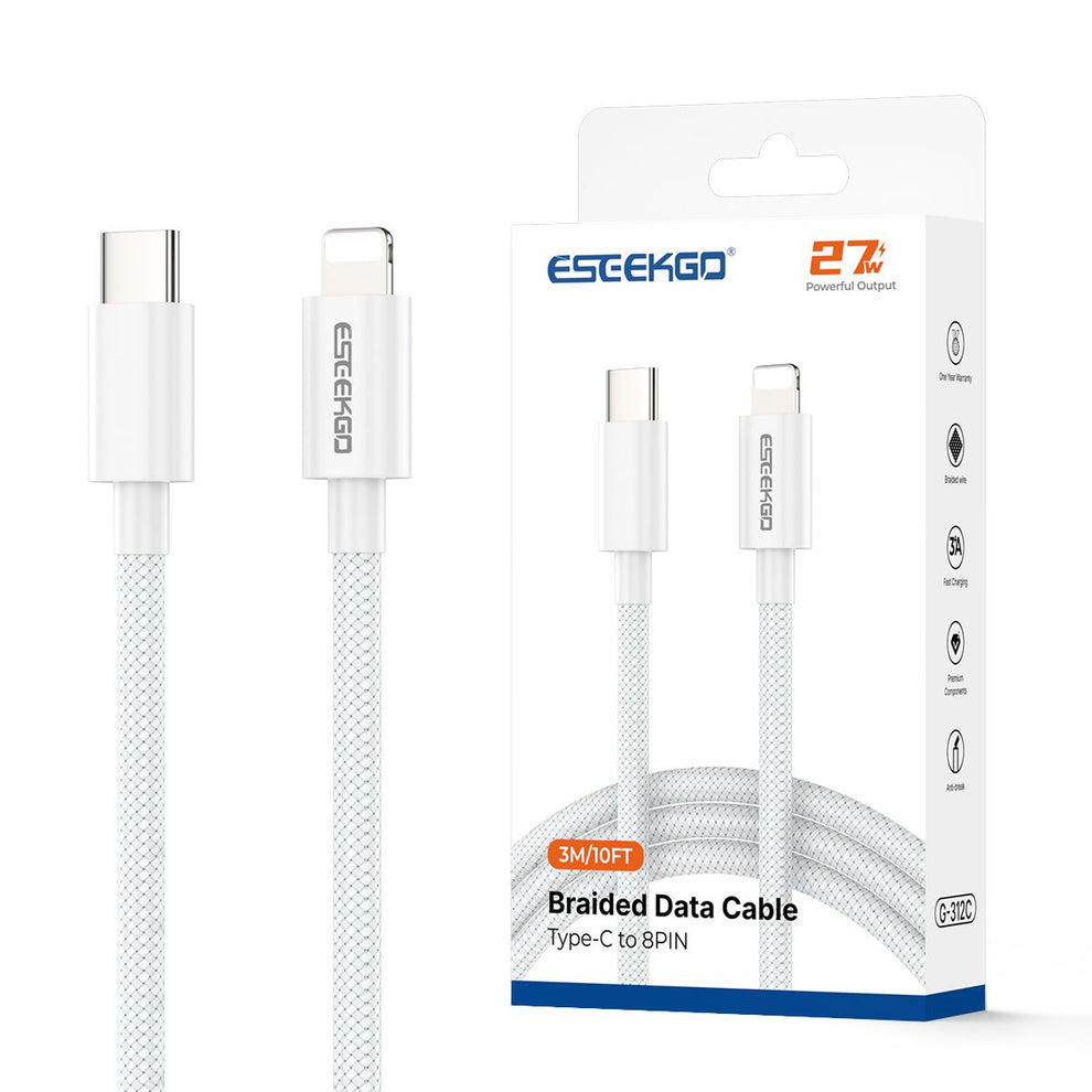 ESEEKGO G-312C 3.0A 3M/10FT Nylon Braided Type-C to 8 PIN Data Cable