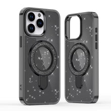 Black Magnetic Transparent Glitter Kickstand Case for iPhone 16 6.1