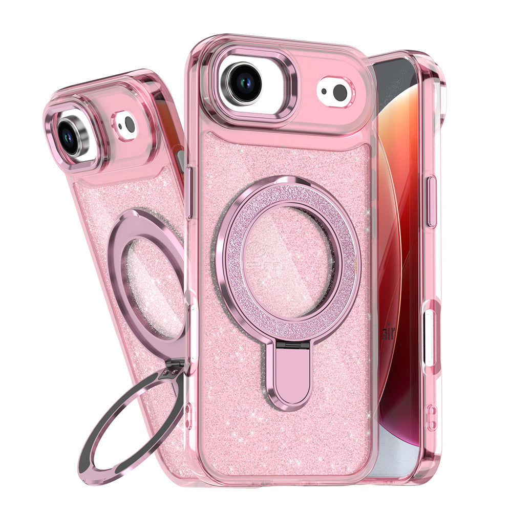 Pink Magnetic Transparent Glitter Kickstand Case for iPhone 17 Air