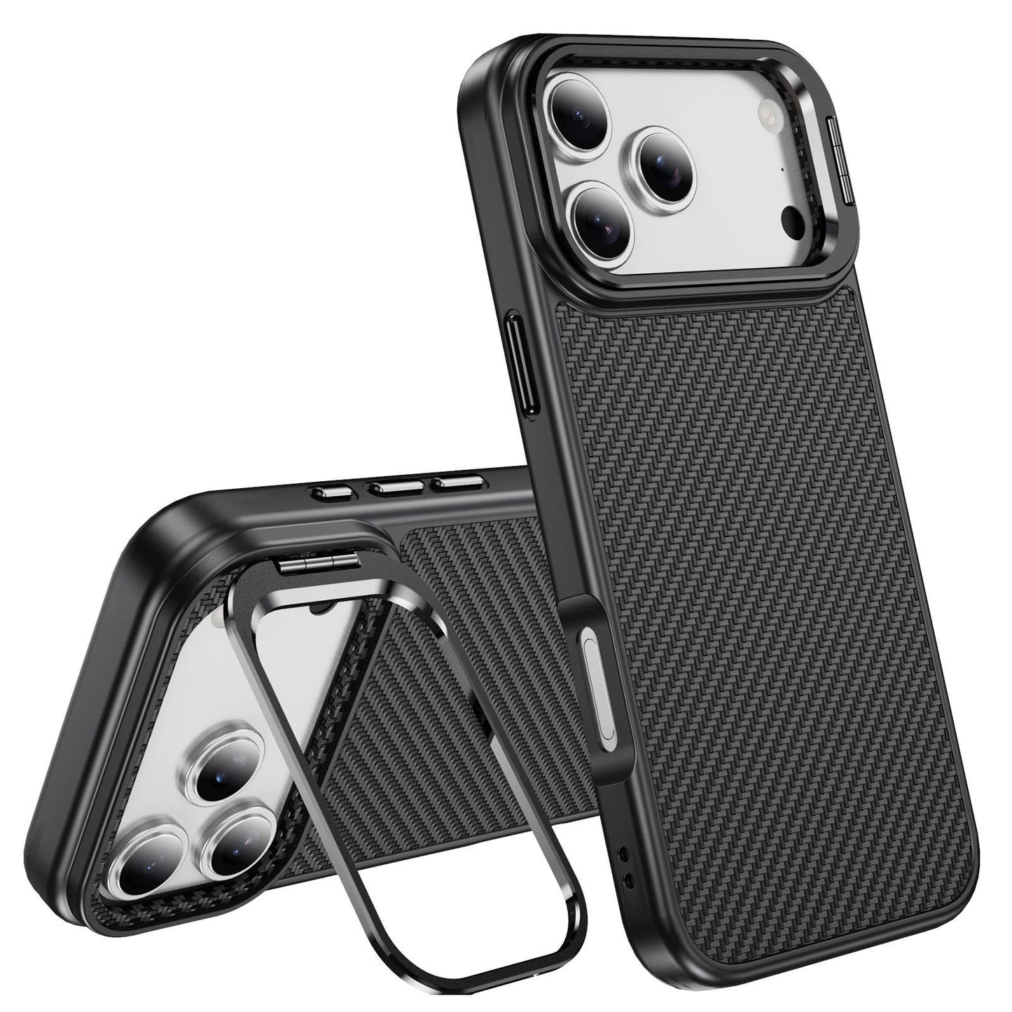 Black Magnetic Camera Kickstand Carbon Fiber Case for iPhone 17 Pro
