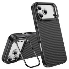 Black Magnetic Camera Kickstand Carbon Fiber Case for iPhone 17 Pro