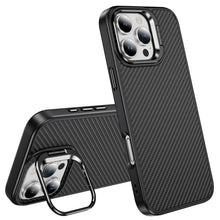 Black Magnetic Camera Kickstand Carbon Fiber Case for iPhone 17 6.1
